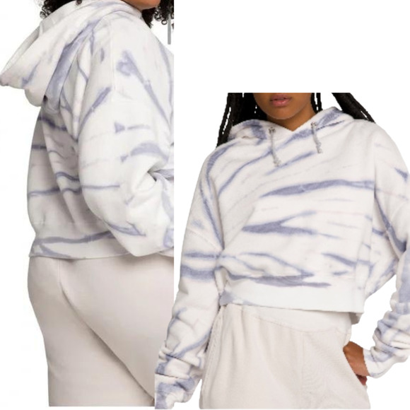 Good American Cropped & Cool Tie Dye Hoodie Lilac White Size 5 XXL NWT Cozy - Picture 2 of 11